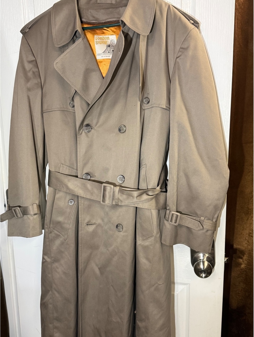 London Towne Mens 46 R Beige Trench Coat Double Breasted Vintage Removable Liner